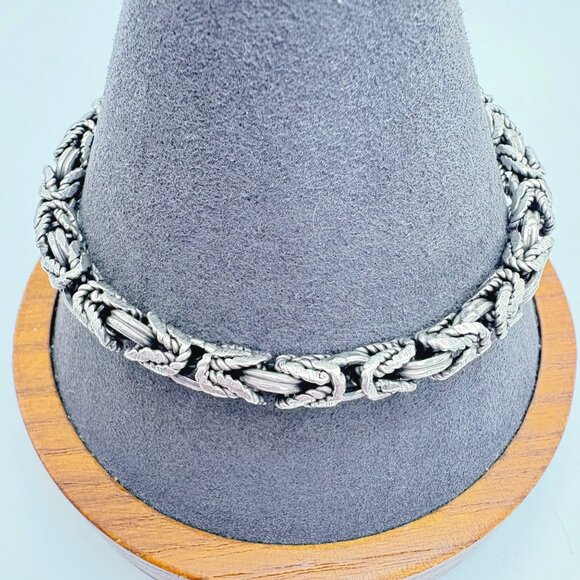 VTG Sterling Silver 925 Byzantine Link Bracelet 5.5mm Thick 8" Length Hook Clasp - Picture 1 of 9